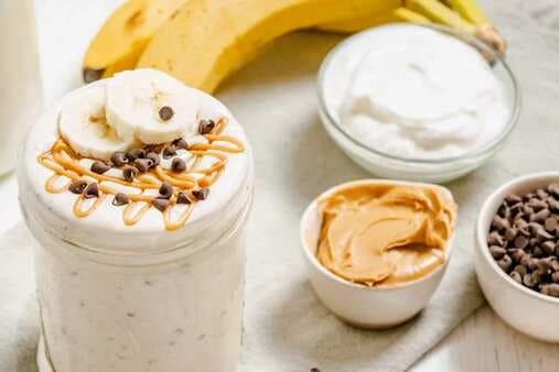 Healthy Peanut Butter Banana Smoothie With Chocolate Chips