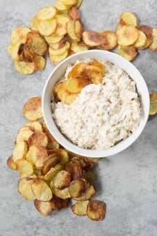 Caramelized Onion Dip with Baked Potato Chips