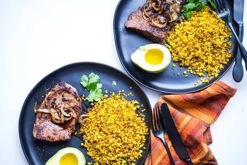 Pan-Seared Steak With Yellow Rice