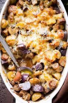 Cheesy Potato Gratin with Turkey Sausage and Mushrooms