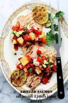 Grilled Salmon with Pineapple & Piquillo Peppers Salsa