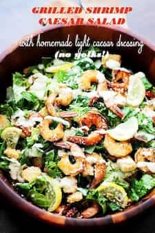 Grilled Shrimp Caesar Salad with Homemade Light Caesar Dressing No Yolks