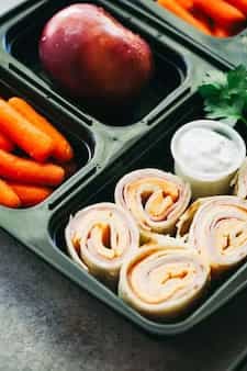Ham and Cheese Pinwheels School Lunch with Homemade Ranch Dip