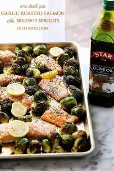 One Sheet Pan Garlic Roasted Salmon with Brussels Sprouts