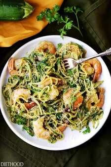 Pesto Zucchini Noodles and Shrimp