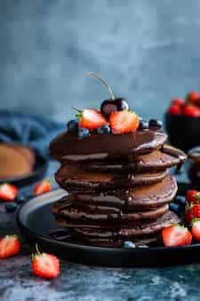 Vegan Chocolate Pancakes With Chocolate Sauce