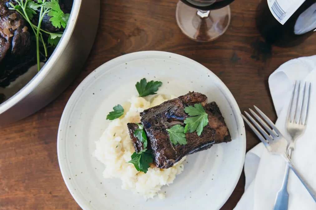 Cabernet-Braised Short Ribs With Rosemary Root Vegetable Mash