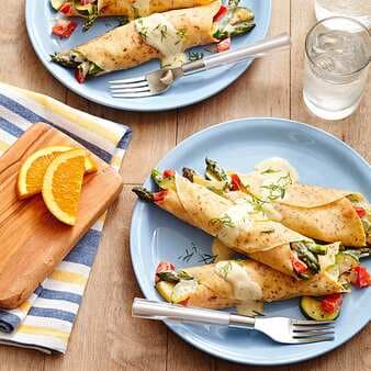 Asparagus Zucchini And Sweet Pepper Crepes With Orange Cream