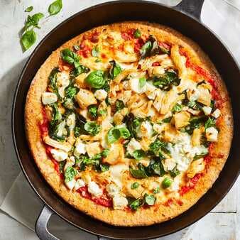 Cast-Iron Skillet Pizza With Red Peppers Chicken & Spinach
