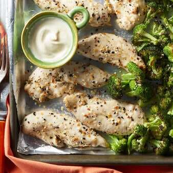 15-Minute Sheet-Pan Chicken Tenders & Broccoli With  Bagel Seasoning