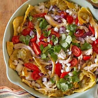 Cilantro-Chicken Chilaquiles With Crumbled Queso Fresco