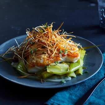 Coriander-Crusted Baked Cod With Leeks
