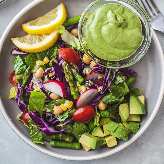 Crunchy Salad With Creamy Vegan Avocado Dressing