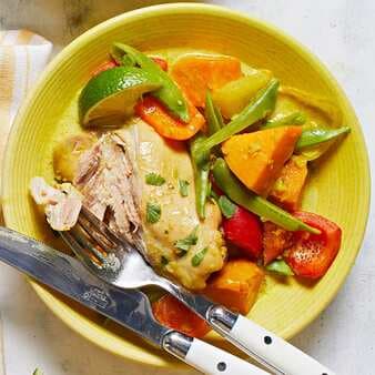 Curried Chicken With Sweet Potatoes & Snap Peas