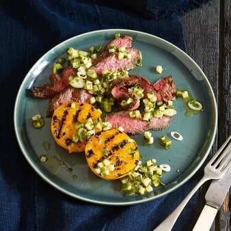 Flank Steak With Grilled Tomatoes & Cucumber Herb Relish