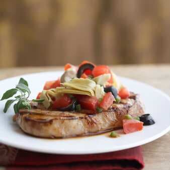 Grilled Peppered Pork Chops With Mediterranean Relish