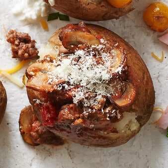 Marinara Meat Sauce Topped Baked Potato