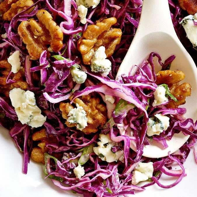 Red Cabbage Salad With Blue Cheese & Maple-Glazed Walnuts