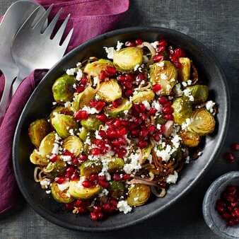 Roasted Brussels Sprouts With Goat Cheese & Pomegranate