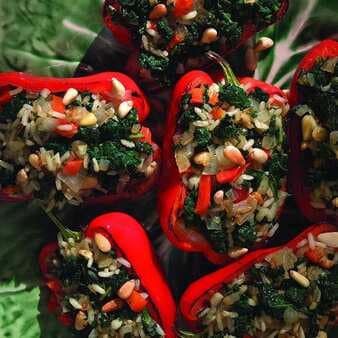 Roasted Red Peppers Stuffed With Kale & Rice