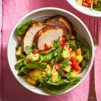 Spiced Pork Tenderloin With Spinach & Macadamia Nut Salad