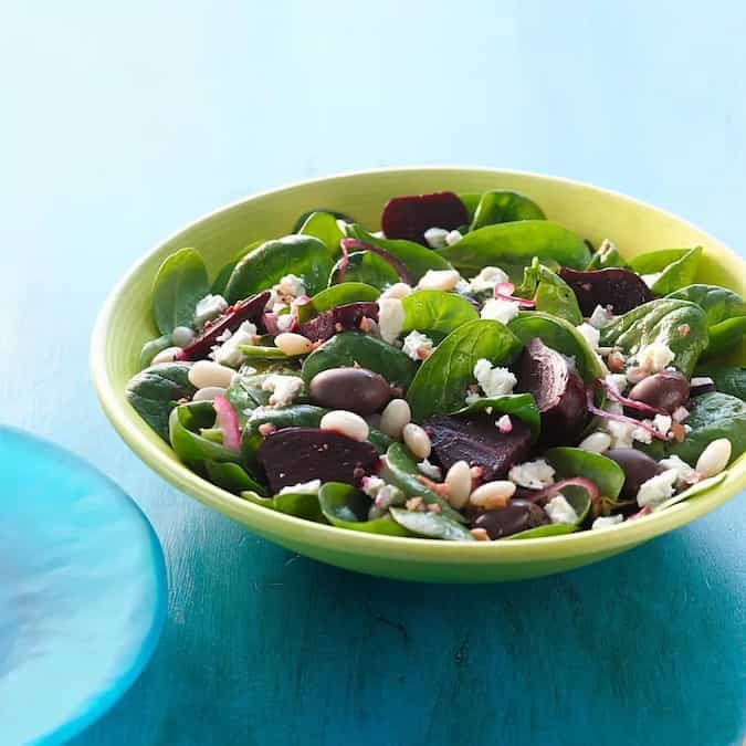Spinach Salad With Beets Beans & Feta