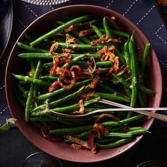 Steamed Green Beans With Rosemary-Garlic Vinaigrette & Fried Shallots