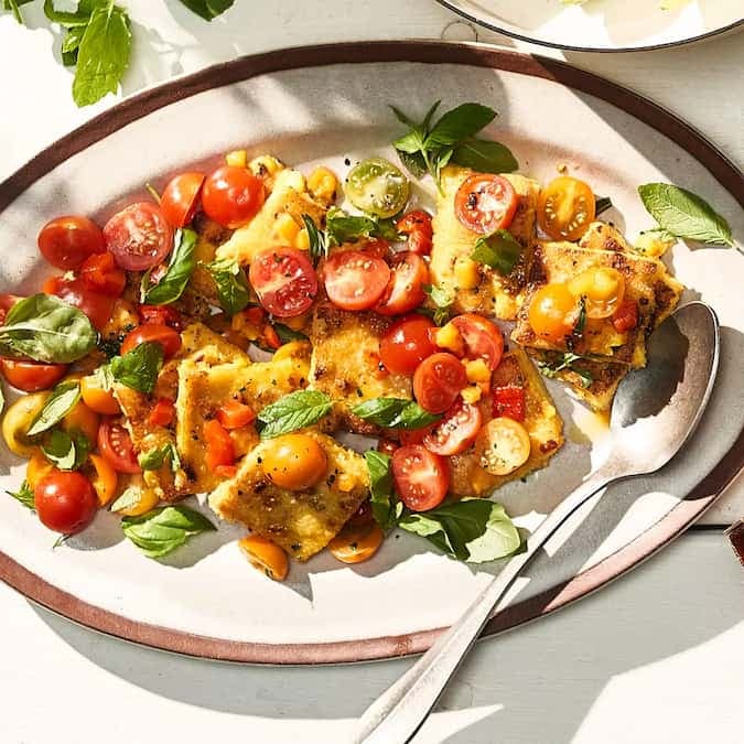 Sweet Corn Polenta With Bell Pepper & Tomato Salad