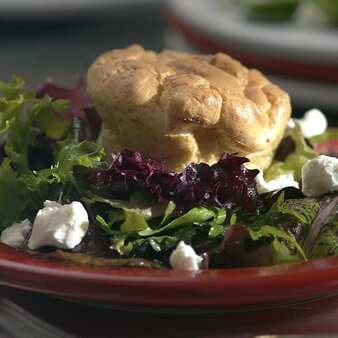Twice-Baked Goat Cheese Souffles On A Bed Of Mixed Greens