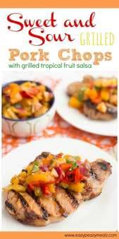 Sweet And Sour Grilled Pork Chops With Grilled Tropical Fruit Salsa