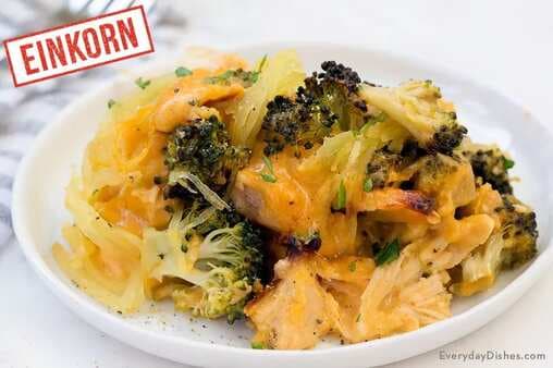 Einkorn Spaghetti Squash Chicken Broccoli Casserole