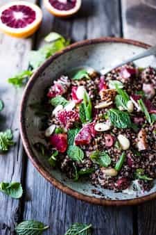 Moroccan Salad With Blood Oranges, Quinoa, Olives, Almonds And Mint