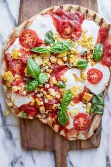 Grilled Pizza With Tomato, Corn And Mozzarella