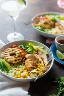 Pineapple Grilled Cauliflower Rice Mexican Chicken Bowls