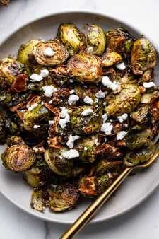 Oven Balsamic Roasted Brussels Sprouts With Goat Cheese