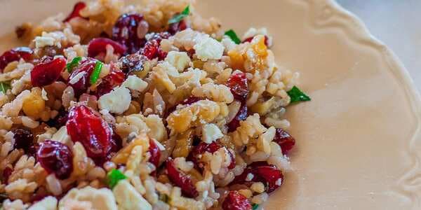 Brown Rice Salad With Cranberries, Walnuts, Mint, And Feta