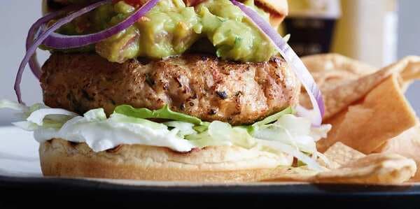 Cheese-Belly Chicken Burgers With Sour Cream And Guacamole