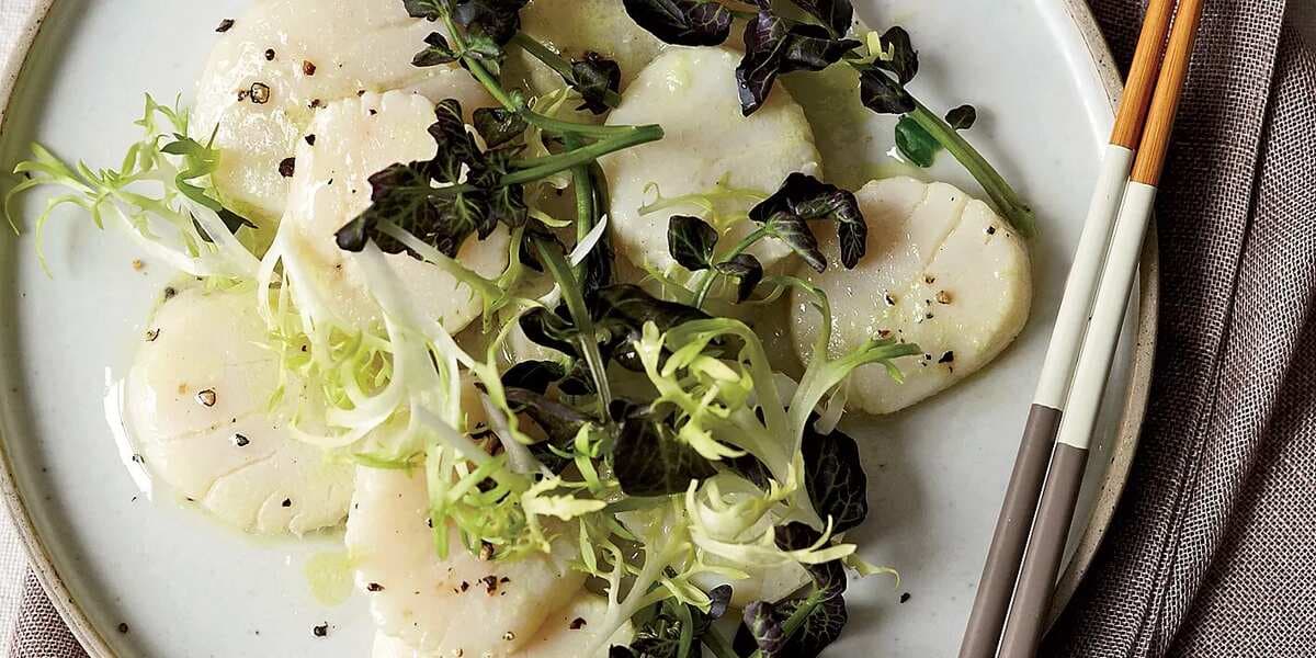 Dashi-Poached Scallop Salad With Wasabi Dressing