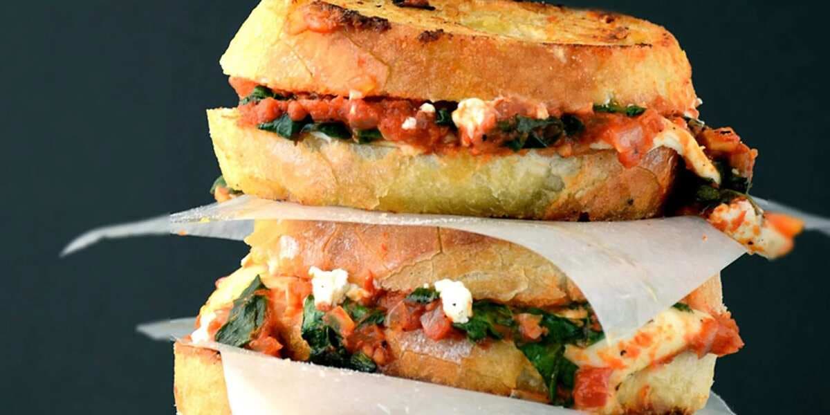 Grilled Cheese With Spinach-And-Tomato Sauce