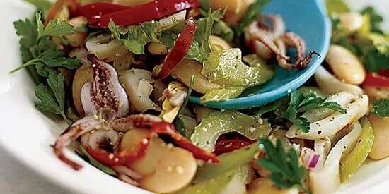 Grilled Squid Salad With Celery Leaf Pesto