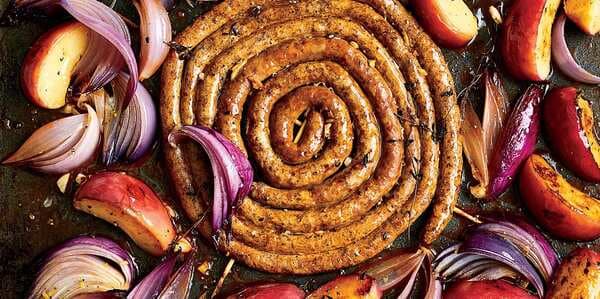 Roasted Merguez Sausage With Apples And Onions