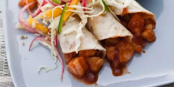 Shrimp Tacos With Pickled-Red-Onion Salad