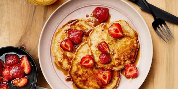 Sourdough Pancakes With Maple-Molasses Strawberries