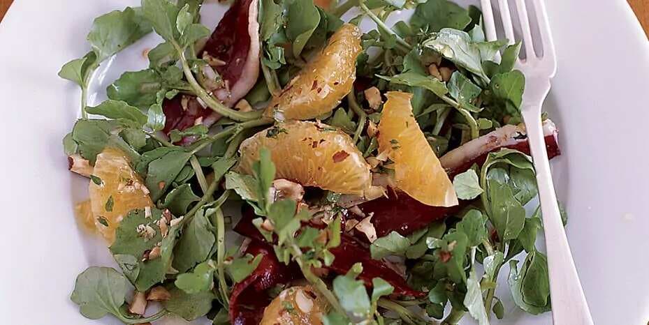 Watercress Salad With Prosciutto, Tangerines And Hazelnuts
