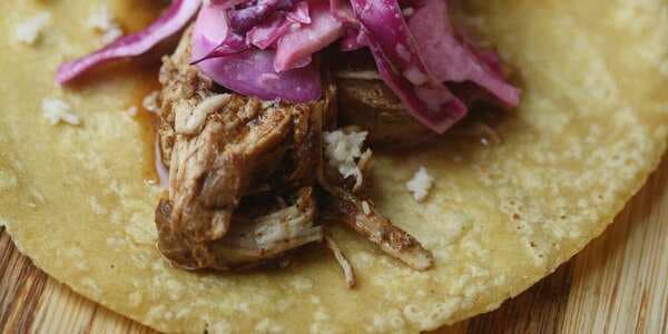 Barbecue Chicken Tacos With Cabbage And Queso