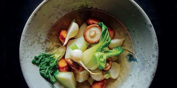 Bok Choy, Shiitakes, And Root Vegetables In Dashi