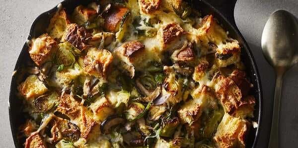 Cheesy Brussels Sprouts Bread Pudding