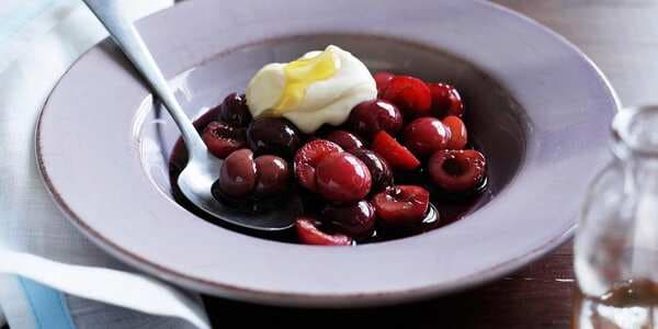 Cherries Poached In Red Wine With Mascarpone Cream