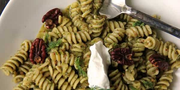 Dill-Pecan Pesto With Pasta Spirals And Sour Cream