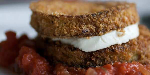 Eggplant And Goat-Cheese Sandwiches With Tomato Tarragon Sauce